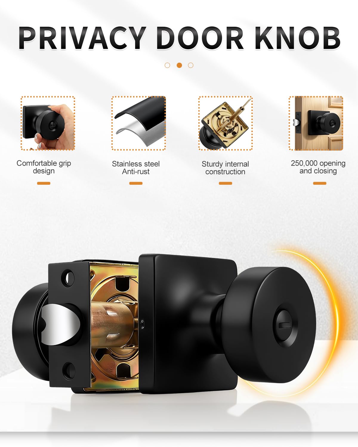 Keyless Door Knobs - Matte Black Privacy Handles -3