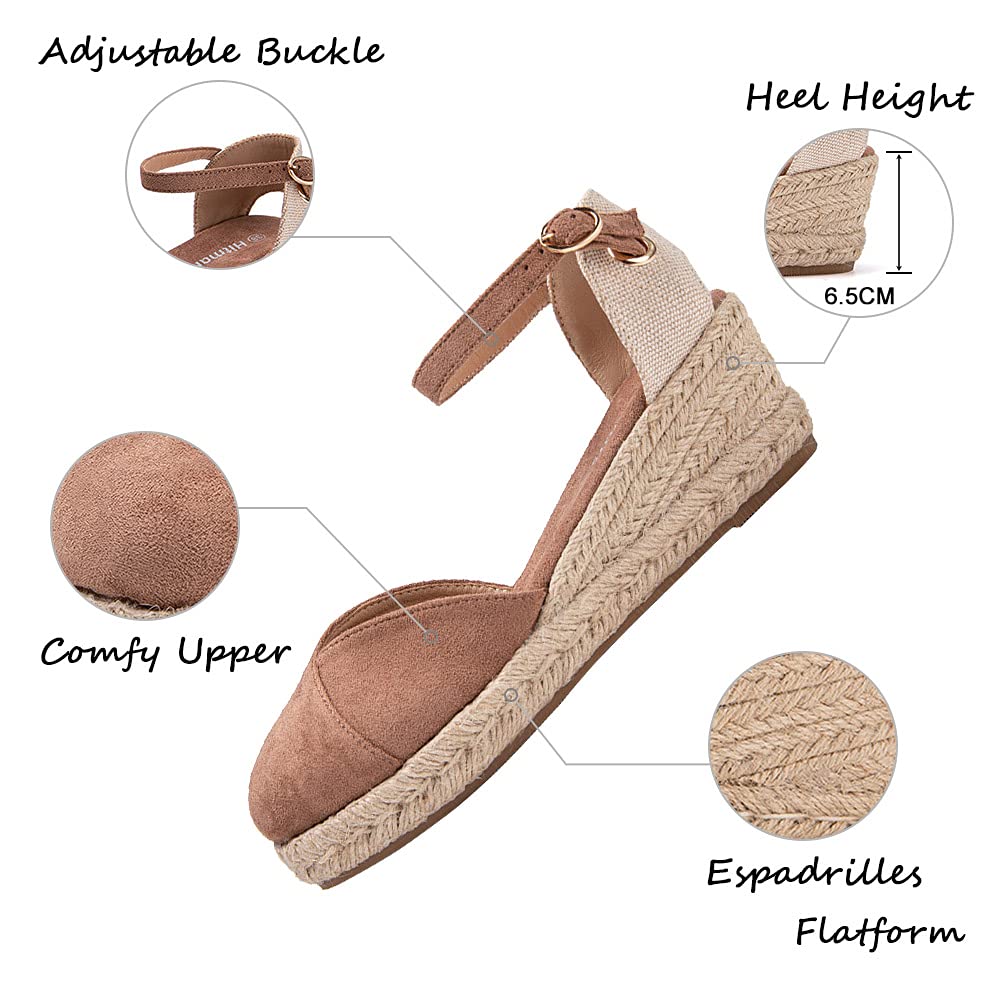 Hitmars Sandali Donna Zeppa Estivi Espadrillas Platform Scarpe Plateau Tacco Basso Chiuse Eleganti Comode Nero Marrone Rosa 36 EU-43 EU