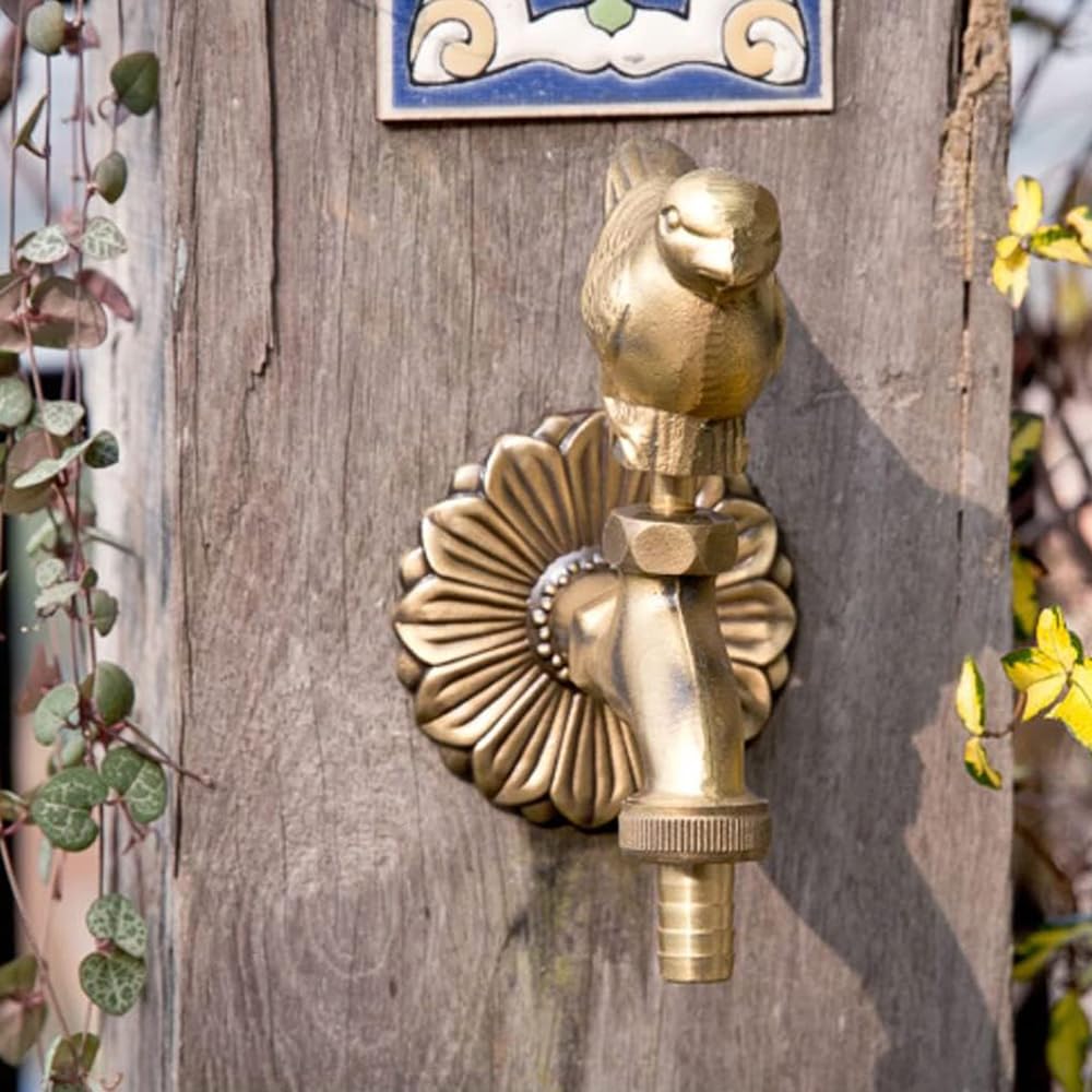 Grifo de latón vintage para jardín, diseño de gorrión de jardín, para manguera de exterior, grifo de agua fría para manguera de jardín