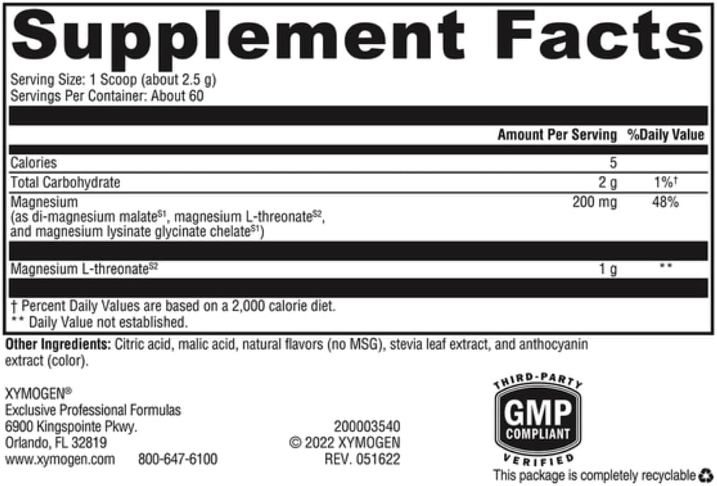 XYMOGEN OptiMag Neuro - Chelated Magnesium Powder - with Magnesium Glycinate & L-Threonate - Support Brain Health & Relaxation - Mixed Berry (60 Servings) - Image 2