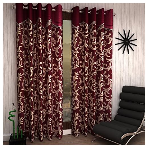 Home Sizzler 2 Piece Polyester Scroll Frill Door Curtain (Maroon, 7ft)