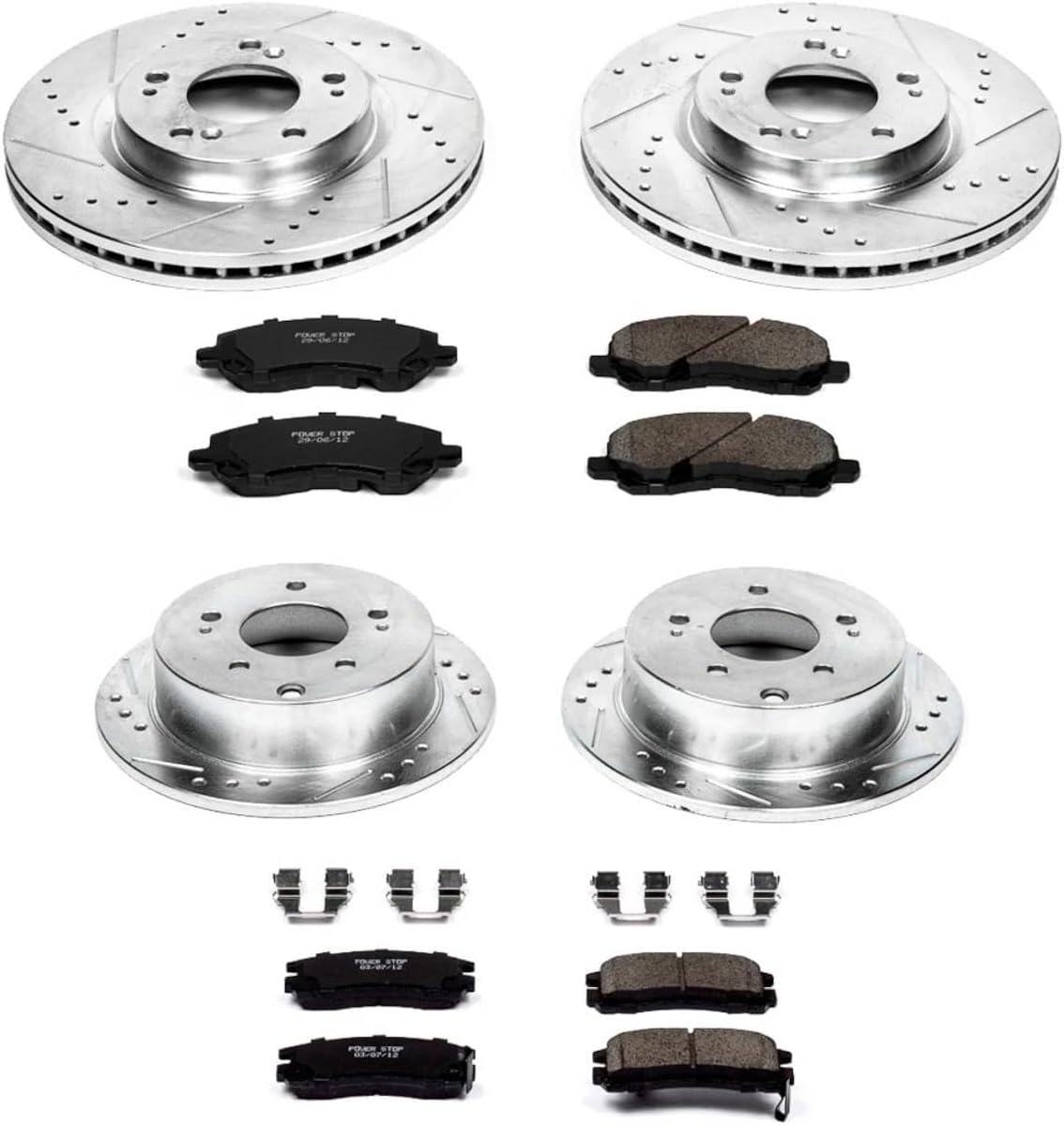 PowerStop Front and Rear Brake Kit For Mitsubishi Eclipse 2006-12 | Mitsubishi Galant 2004-07 - Drilled and Slotted Disc Rotors with Ceramic Brake Pads Replacement, K2711