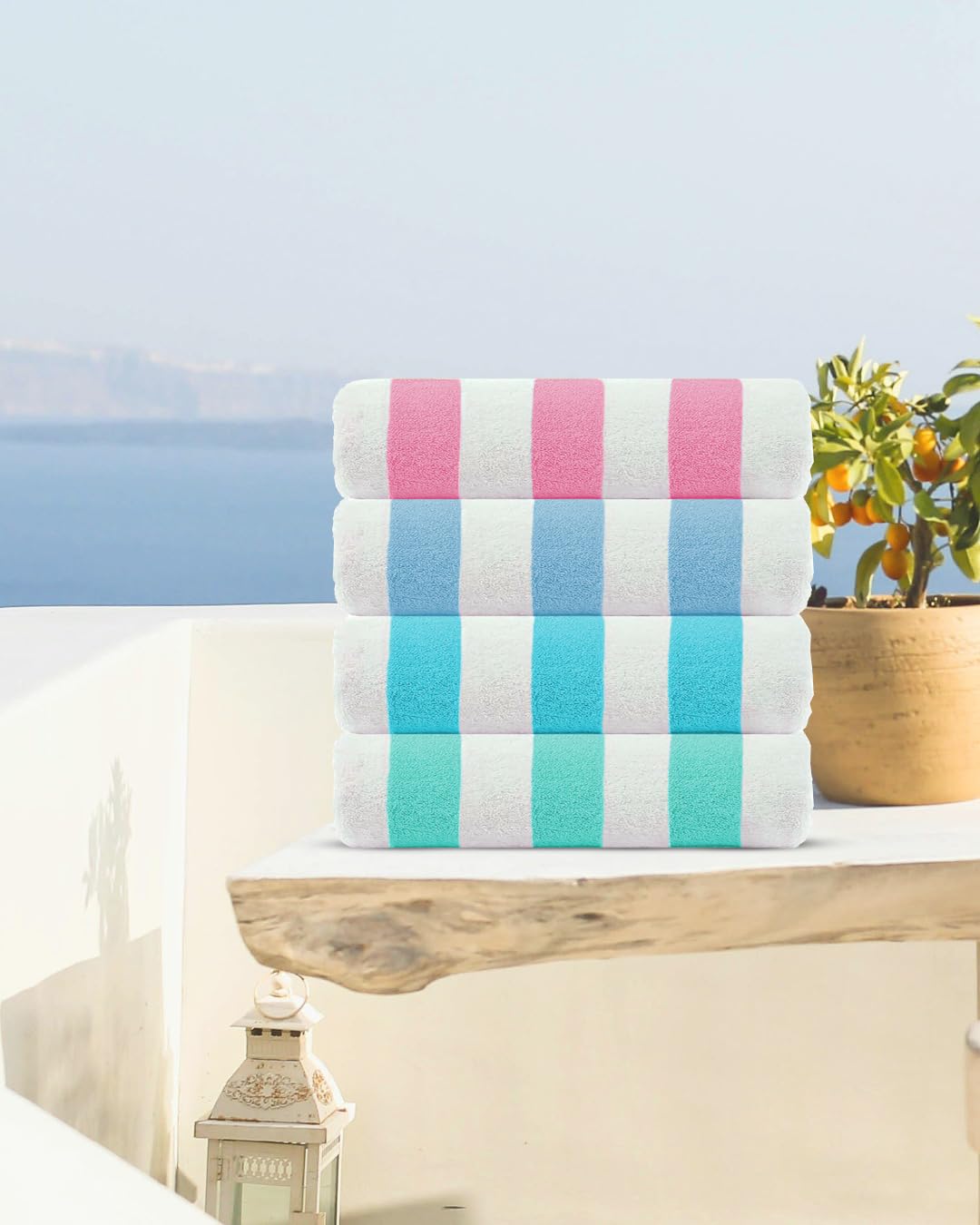 Casa Copenhagen Cabana Handtuch-Set 4-teilig 100% Baumwolle 75x150CM Rosa Meerblau Aquablau Petrol