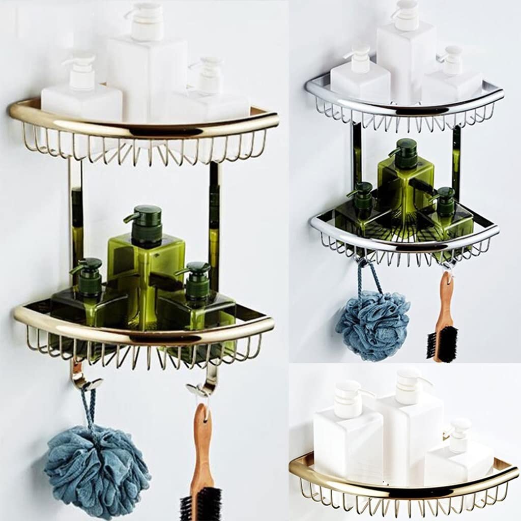 Organizador de estante de ducha de esquina dorado con estantes flotantes, estante de almacenamiento de latón de cristal, soporte para champú, soporte para botellas de condimentos de cocina, estante de
