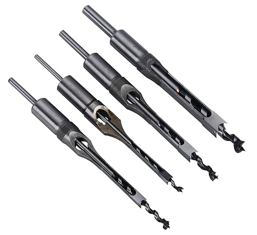 8MILELAKE Juego de 4 brocas de agujero cuadrado, 14 pulgadas, 516 pulgadas, 38 pulgadas, 12 pulgadas, juego de brocas de cincel de mortaja para