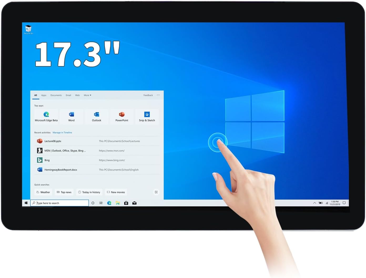 17.3 inch Touchscreen Industrial Computer Monitor, Wall Mountable WiFi & BT Smart Board for Office & Classroom, 1080P Display, Win-10 Pro, Core i7, 8GB RAM & 256G SSD