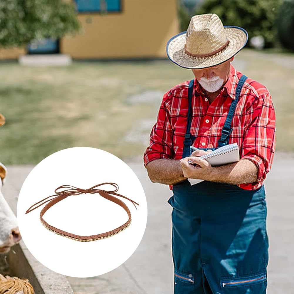 WEBEEDY 2 PCS Western Straw Hat Bands Adjustable Cowboy Hats Bands Western Accessories for Men Women Cowgirl Braided Hat Band Replacement Hair Bands for Straw Western Hat Brown