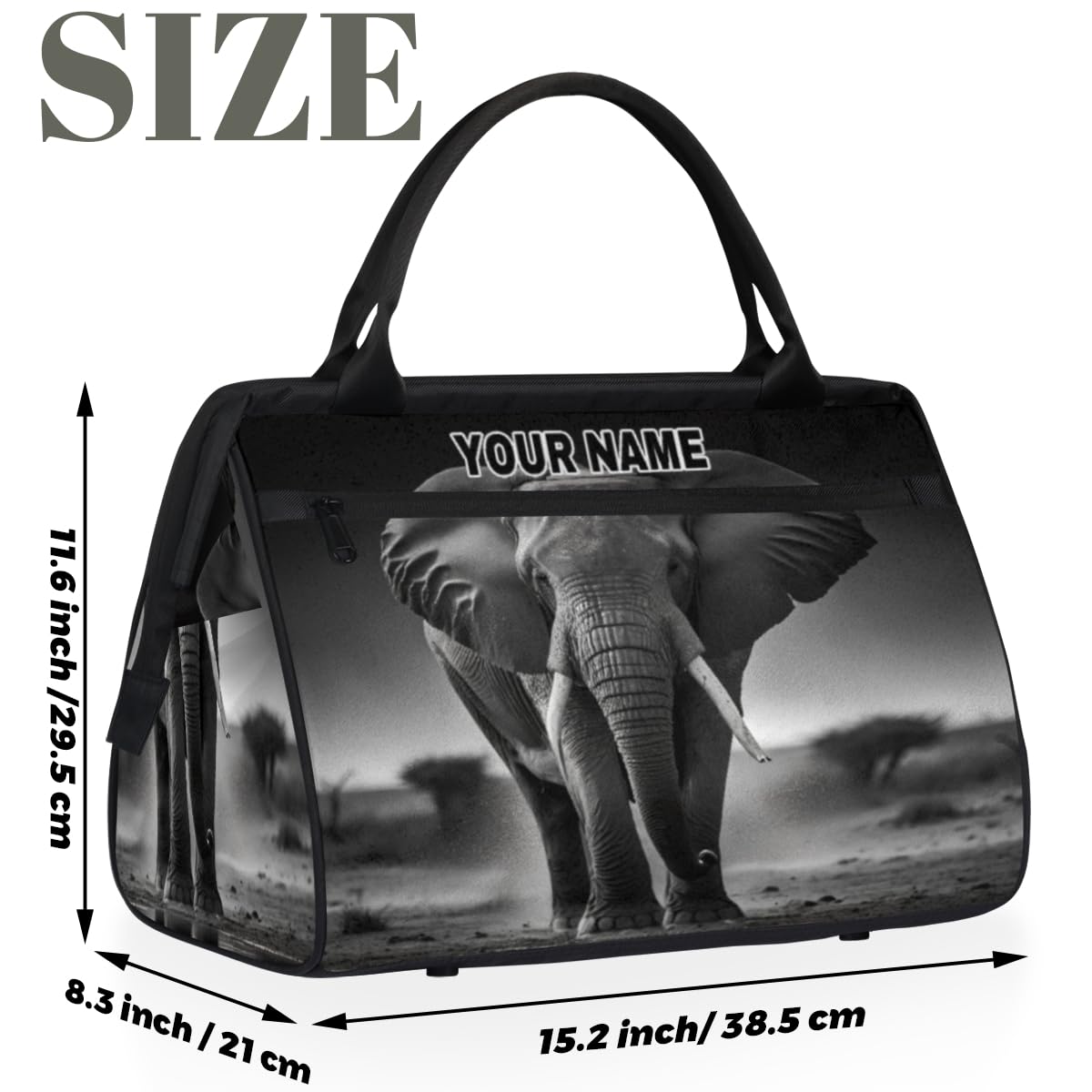 Personalized Custom Duffel Bags for Women Men, Personalized Customized Travel Duffel Bag, Waterproof Sports Gym Bag Weekender Overnight Bag Carry On Tote Bag, Art Animal Elephant