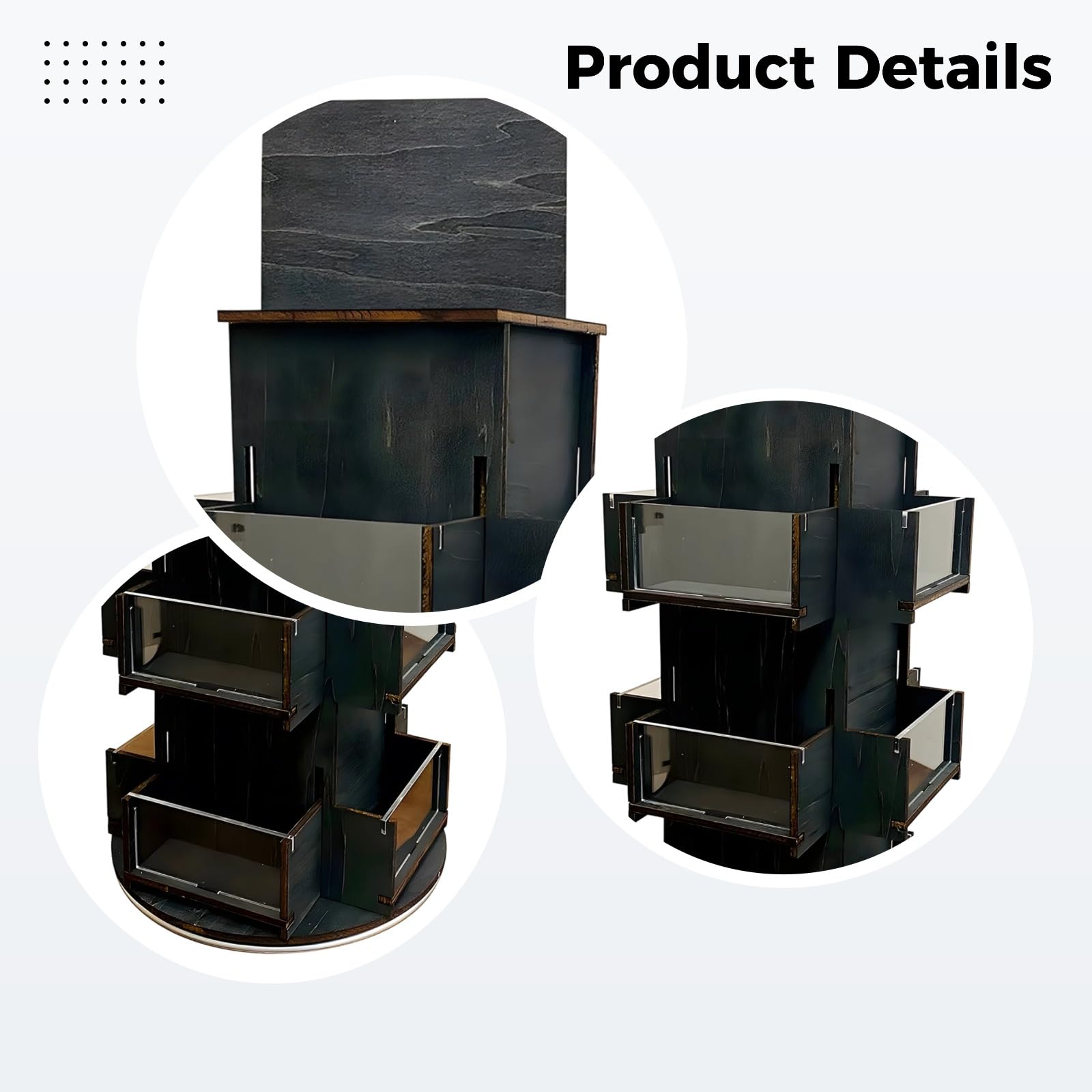 Scaffale organizer da banco in legno nero, espositore girevole a 3 livelli per venditori, espositore per adesivi alto 53,3 cm, diametro 23,6 cm, facile da montare