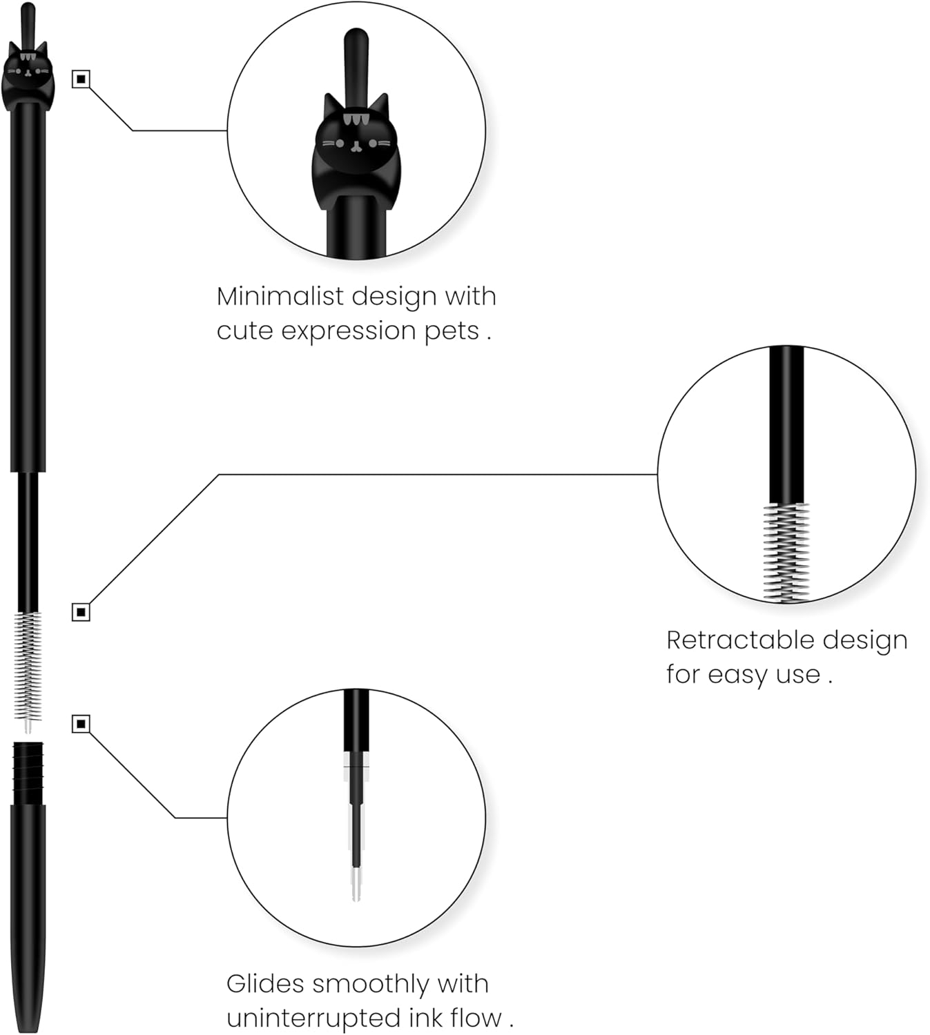 12 Pack Retractable Cat & Dog Pens, Cute Cats Dogs Tail Clicker Gel Pen Fine Point 0.5mm Black Ink for Kids, Kawaii Stationery Supplies for School & Office image 3 of 7 B0FGWN649G