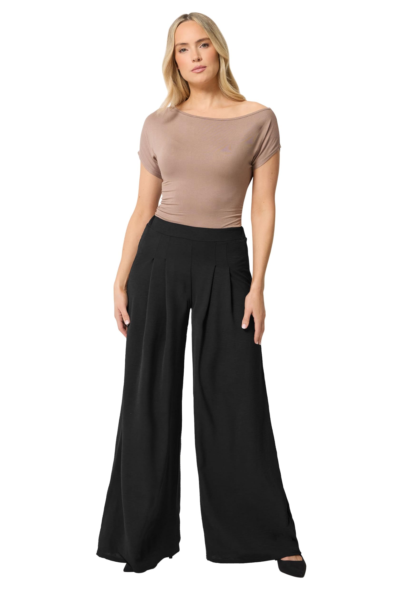 Long Tall Sally Women's Black Tall Pleated Palazzo Wide Leg Trousers In Large