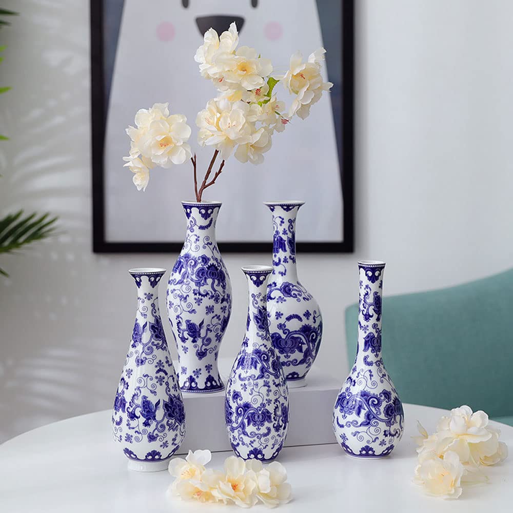 DFGHNBVC Chinoiserie Set Of 5 Small Blue White Porcelain Vases, Glaze Porcelain Vases Set Of 5, Classic Ceramic Flower Vases For Home Décor