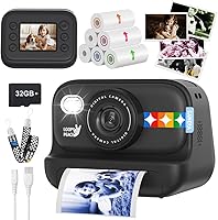 Orantronx Kids Color Instant Print Camera: 48MP Photos, 1080P Video, 5-Color Prints, 21 Fun Frames, 32GB Card Ages 3-12 Black