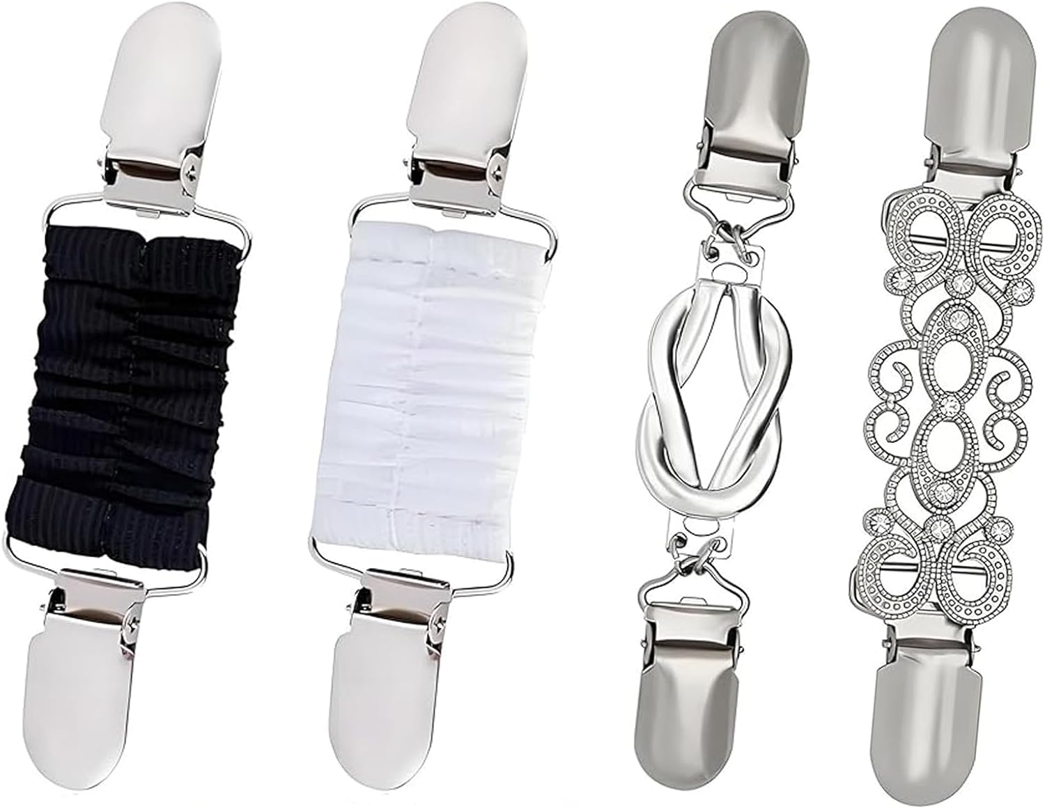 4PCS Adjustable Vintage Clips Set for Sweaters/Cardigans/Dresses – Collar Shawl Waist Hat Accessories Women/Girls Fashion Decor (Gold/Silver)