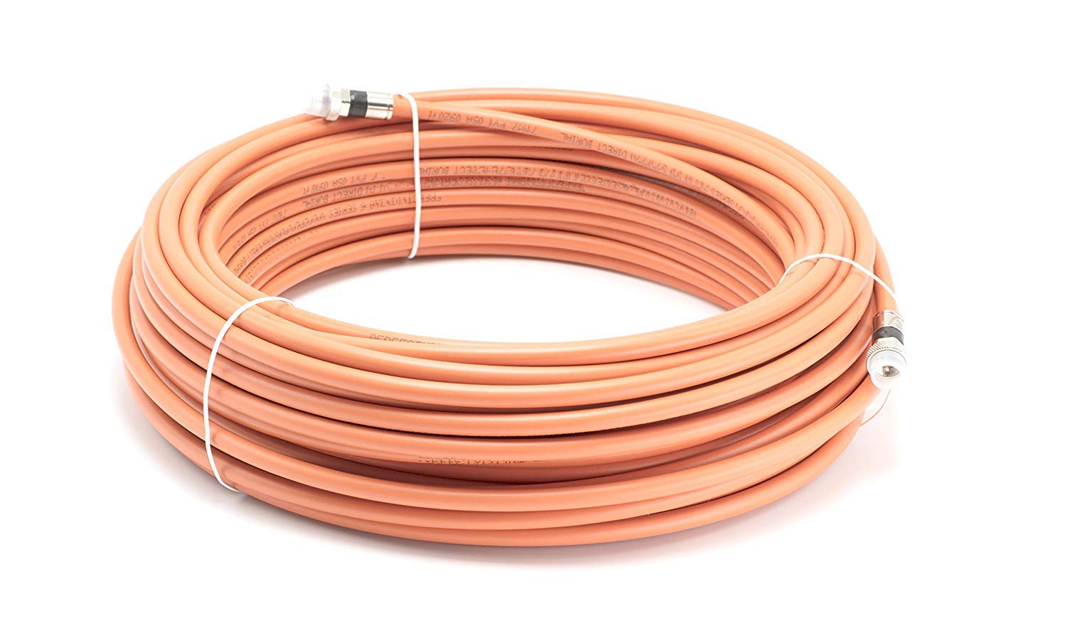 THE CIMPLE CO150 Feet (45 Meter) - Direct Burial Coaxial Cable 75 Ohm RF RG6 Coax Cable, with Rubber Boots - Outdoor Connectors - Orange - Solid Copper Core - Waterproof and Can Be Buried
