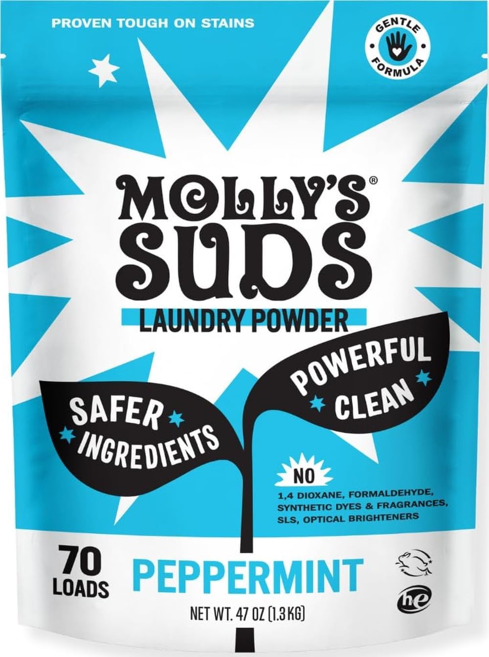 Molly's Suds Original Laundry Detergent Powder | Clean Laundry Detergent Powder for Sensitive Skin | Simple, Effective Ingredients, Stain Fighting | 70 Loads (Peppermint)