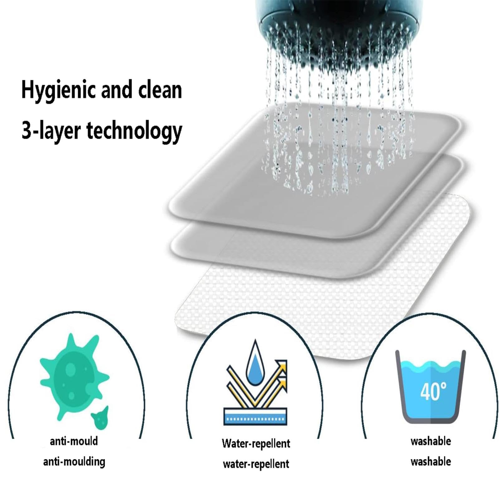 Rideau de douche extra long lavable en polyester résistant à la moisissure et imperméable pour salle de bain et pièces humides Gris clair 200 x 180 cm