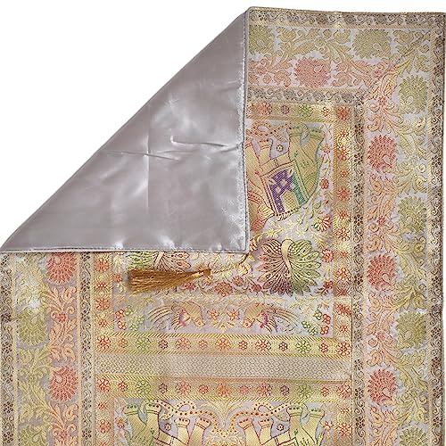 Image of Banarasi Brocade Silk Handmade Table Runner for Dining Table, Centre Table, Coffee Table 70 X 16 in Table Top Table Cloth Room Decor Runner (Grey)