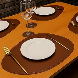 Jogo Americano Sousplat Dupla Face Premium Luxo em Couro Anti Derrapante Impermeável 4 peças OVAL (MARROM)