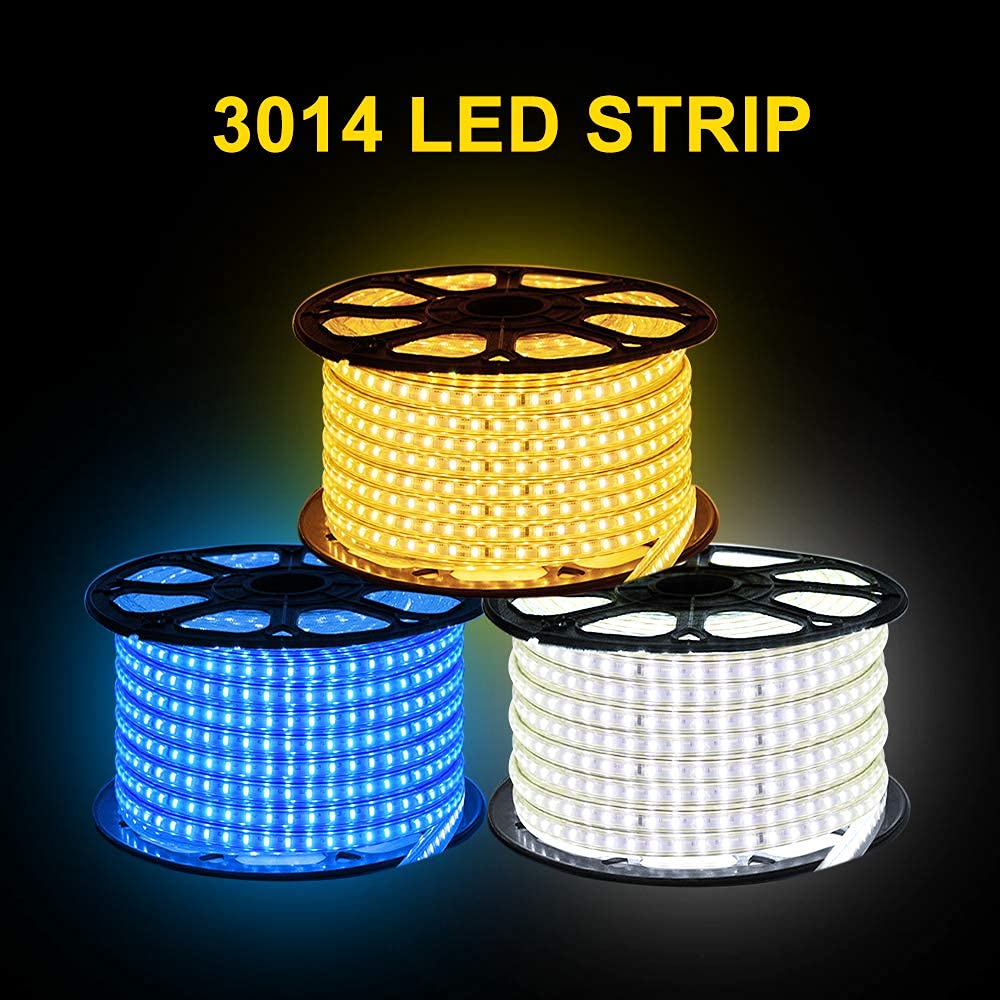 XUNATA Bianco Strisce LED con Interruttore e Alimentatore 220V, 3014 120LED/m, IP65 Impermeabile, Flessibile Striscia a LED per Scaletta Tetto Cavi da Cucina Decorazione- 25m
