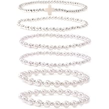 Silver Gold Beaded Bracelets for Women Stackable 14K Gold Plated Beads Ball Cross Bracelet Stack Non Tarnish Elastic Stretch Trendy Jewelry Christian Friendship Christmas Gifts for Women