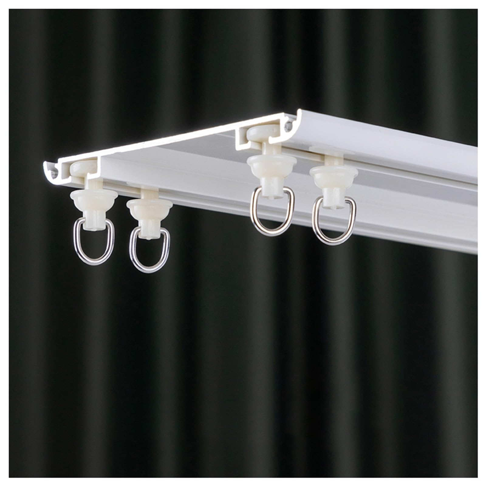 Room Divider Ceiling Track Minimalist Slim Double Curtain Rail Set, Invisible Ceiling Mounted Silent Curtain Track For Inward Opening Windows, Shower Corner(Color:B-Double,Size:2.4m/7.9ft(1.2m*2))