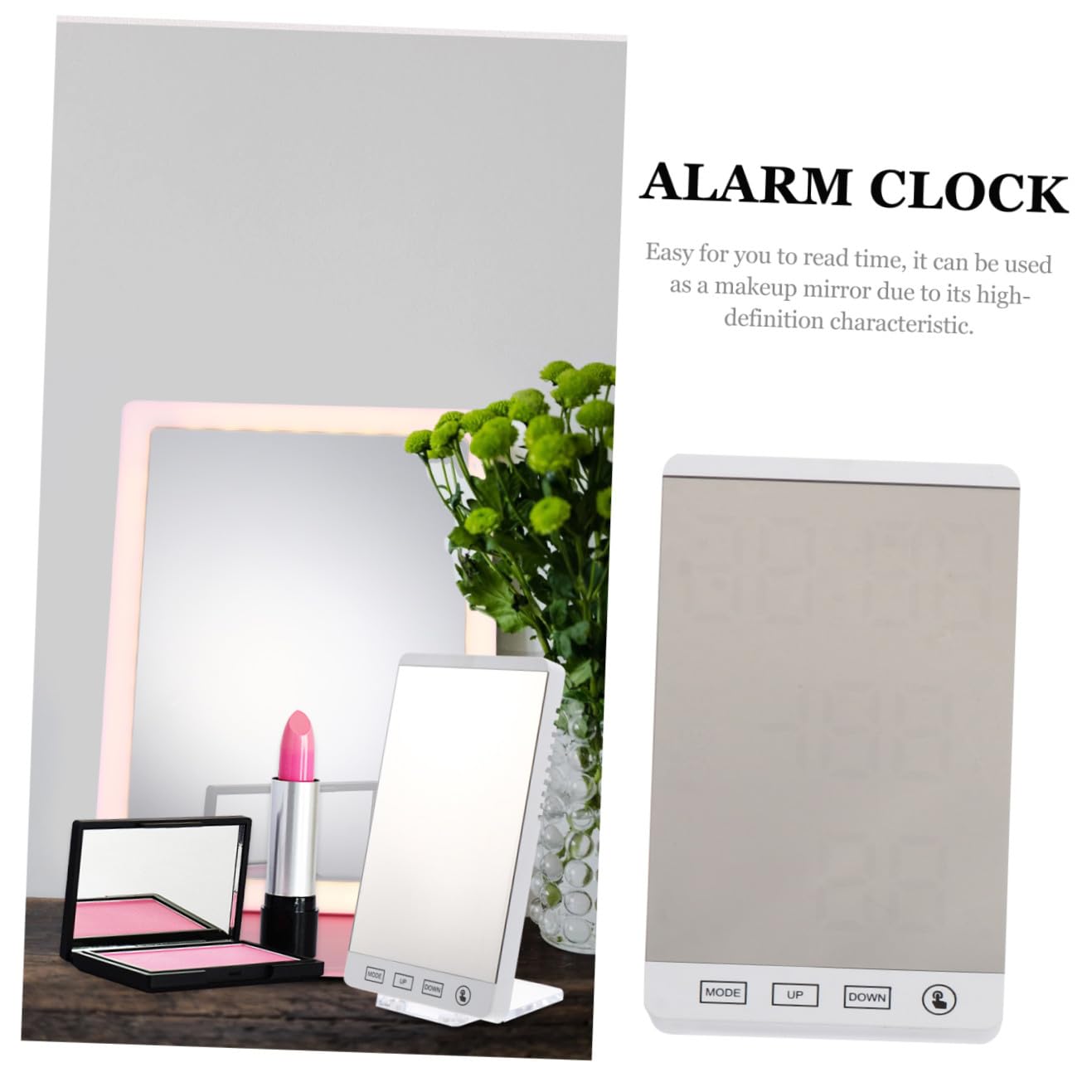 STOBAZA Orologio Digitale da Comodino con Specchio per Trucco, Sensore di Temperatura Integrato e Luminosità Automatica, per Tavolo e Camera, Bianco