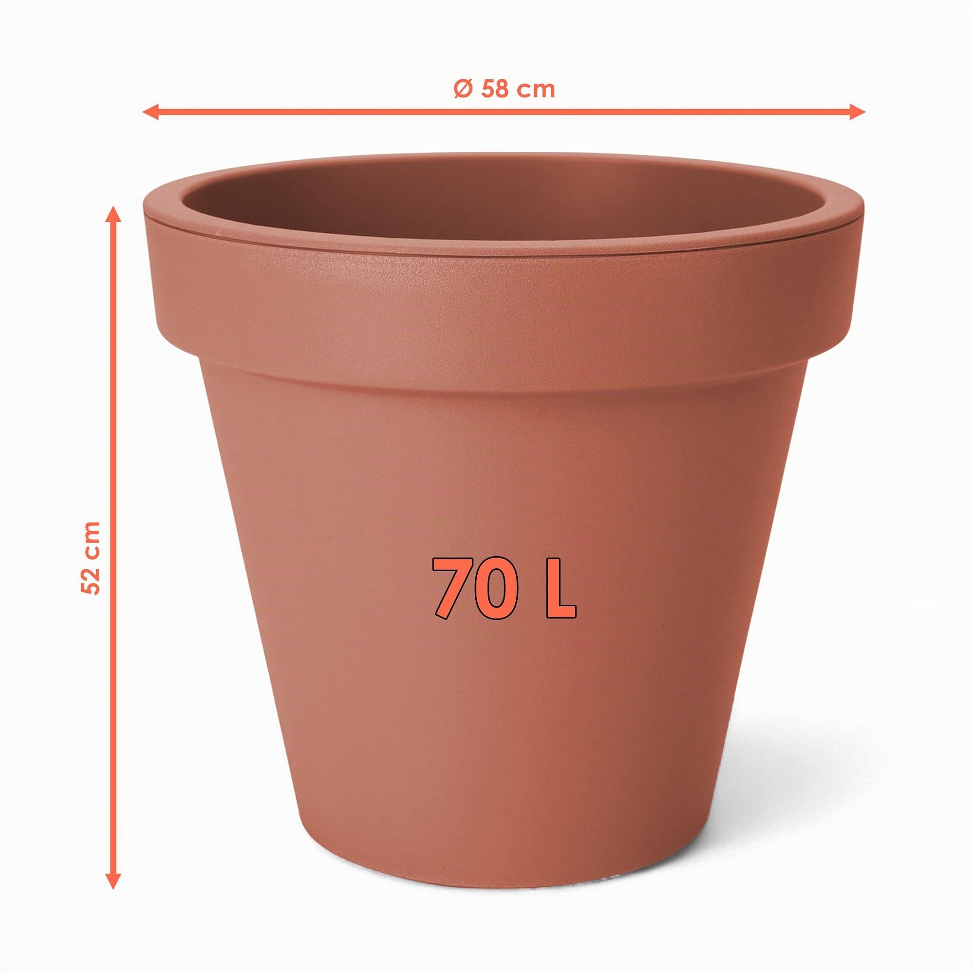 Spetebo Vaso per piante in plastica XXL, rotondo, Ø 58 cm, terracotta, grande, per interni ed esterni, da giardino