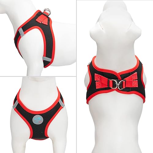 Miniatura 8 de PHOEPET Arnés para perro, arnés reflectante ajustable para perro, chaqueta suave para caminar para mascotas con 2 ganchos de metal para correa para
