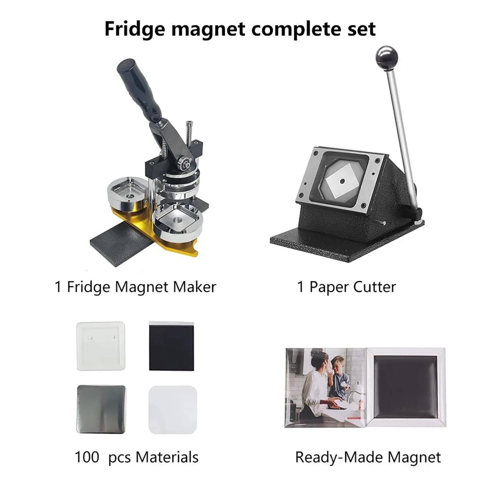 Maszyna Do Produkcji Kwadratowych Magnesów Na Lodówkę – 50X50 Mm Diy, Prasa Do Magnesów Fotograficznych Ze 100 Zestawami Materiałów Eksploatacyjnych I Obcinakiem Do Papieru – Idealna Na Prezenty, Odz