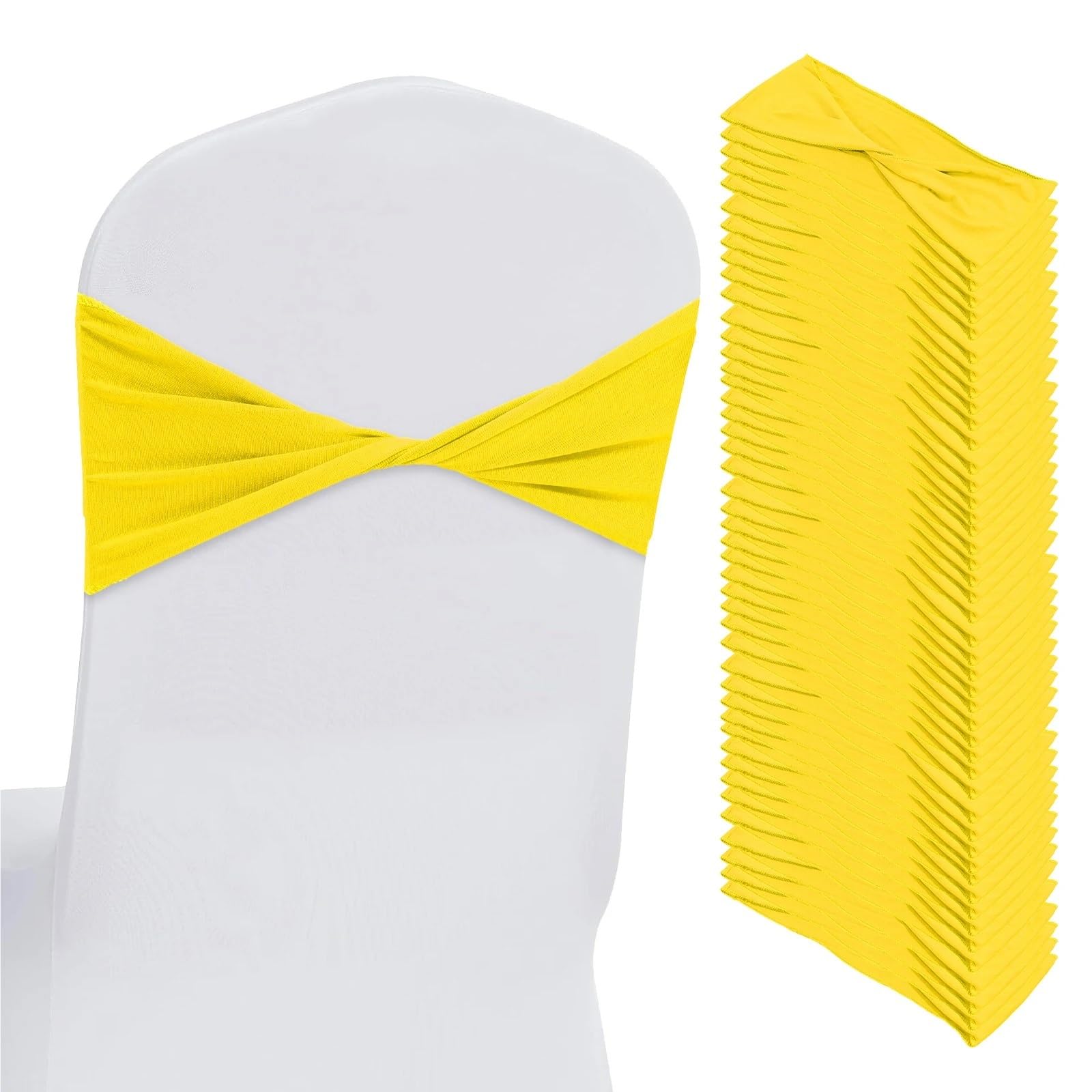 YGSGJSP Chair Sashes 25Pcs Stretch Wedding Banquet Decoration Back Sash Reusable Bows for Party Events Decor for Wedding(Yellow 25PCS)
