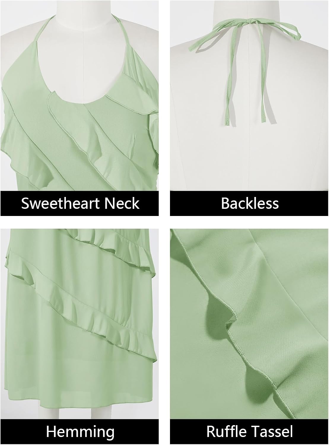 Wenrine Womens Sexy Chiffon Halter Maxi Dress Sleeveless Backless Ruffle Tassel Party Club Dresses - Image 6
