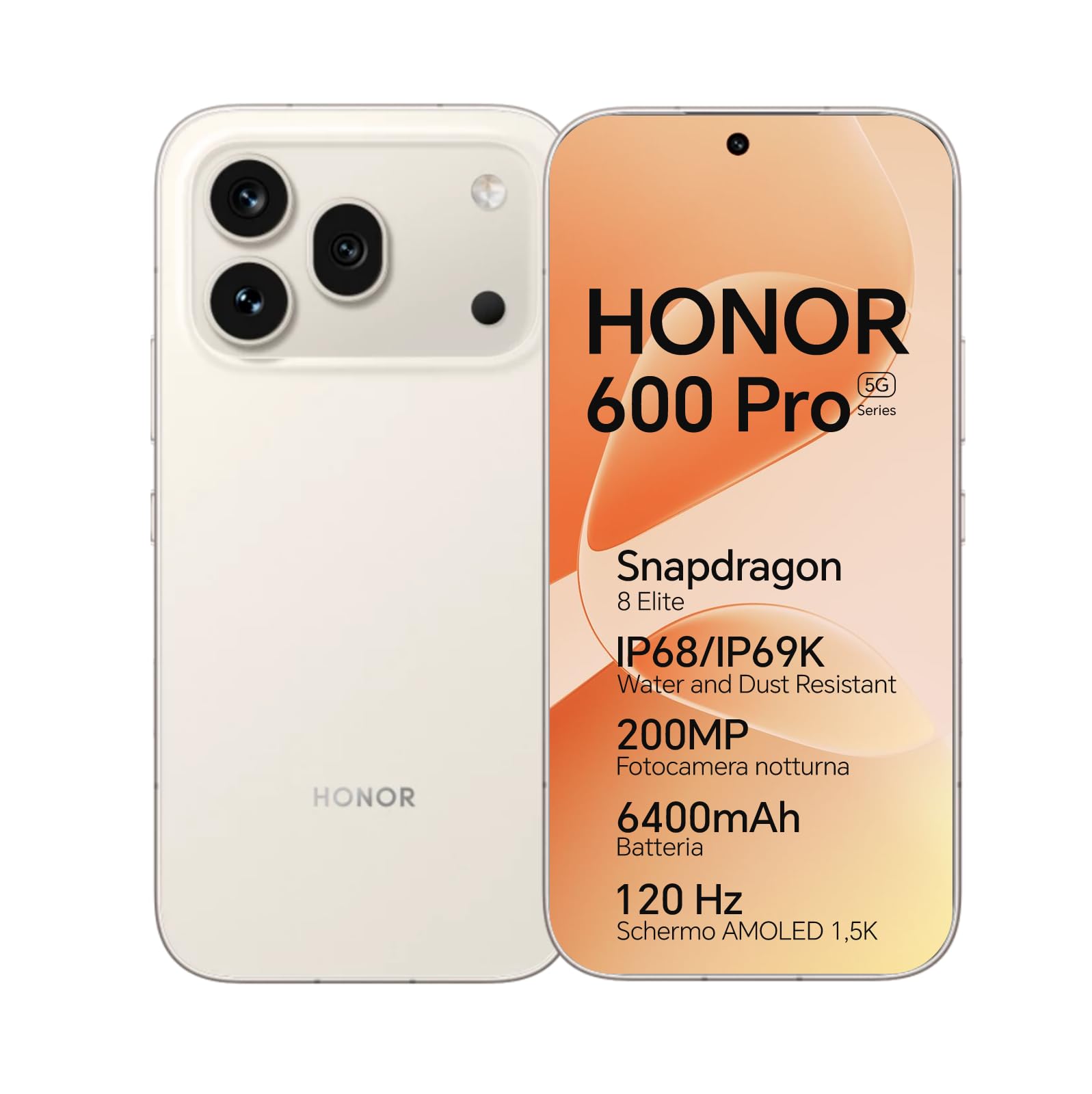 HONOR 600 Pro 5G Smartphone Cellulare, 6,57" 120Hz AMOLED, Fotocamera Tripla 200MP, Batteria 6400mAh, Ricarica Rapida 80W, IP68/IP69K, Snapdragon 8 Elite, Android 16