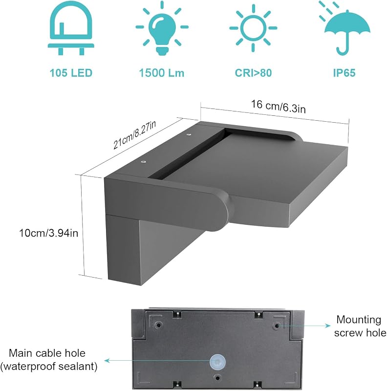 Aplica LED de perete Klighten 24 W pentru interior/exterior, IP65, reglabilă (dimmabilă), control prin aplicație, temporizator, panou rotativ, gri închis, 1500 lm, 3000-6000 K