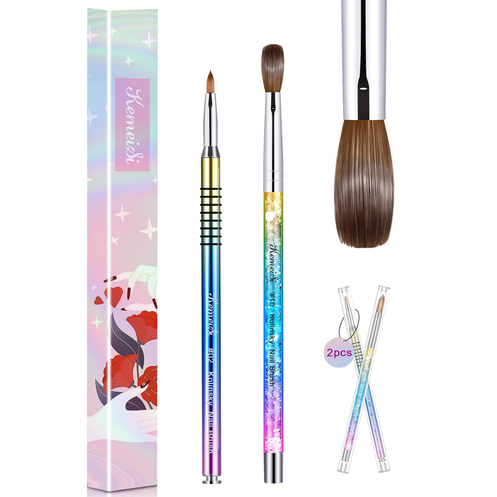 Amazon.com: KEMEISI 2PCS Kolinsky Nail Art Brush, Size #10/02 for