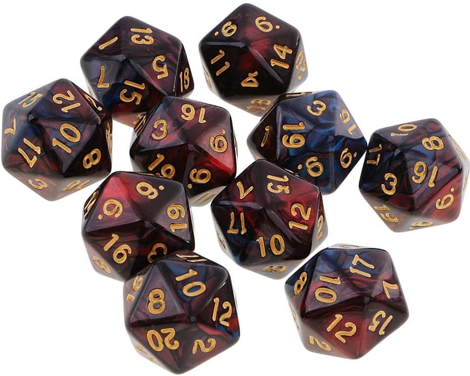 10PCS Polyhedral D20 Dice 20mm Acrylic 20 Sided Dice for RPG MTG DND Table Games (Red Blue)