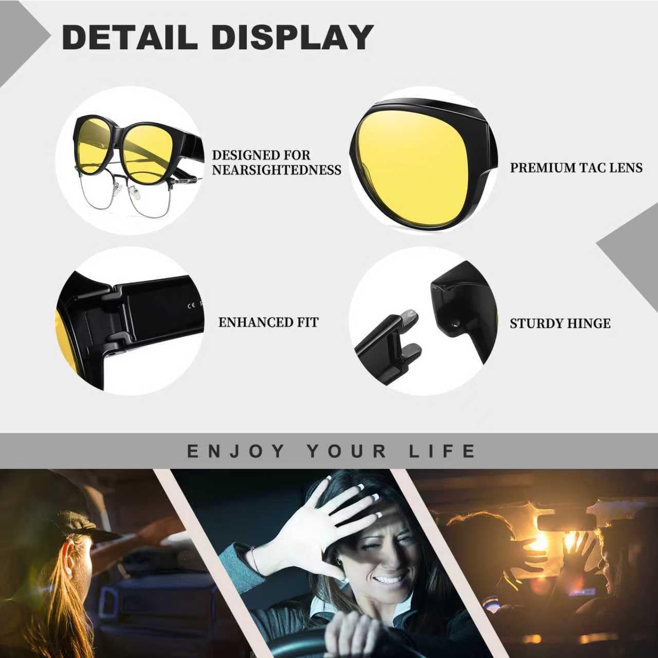 HAOLOTA Night Vision Driving Glasses Women Fit Over Glasses, Anti Glare Polarized Nighttime Yellow Lens - Image 5