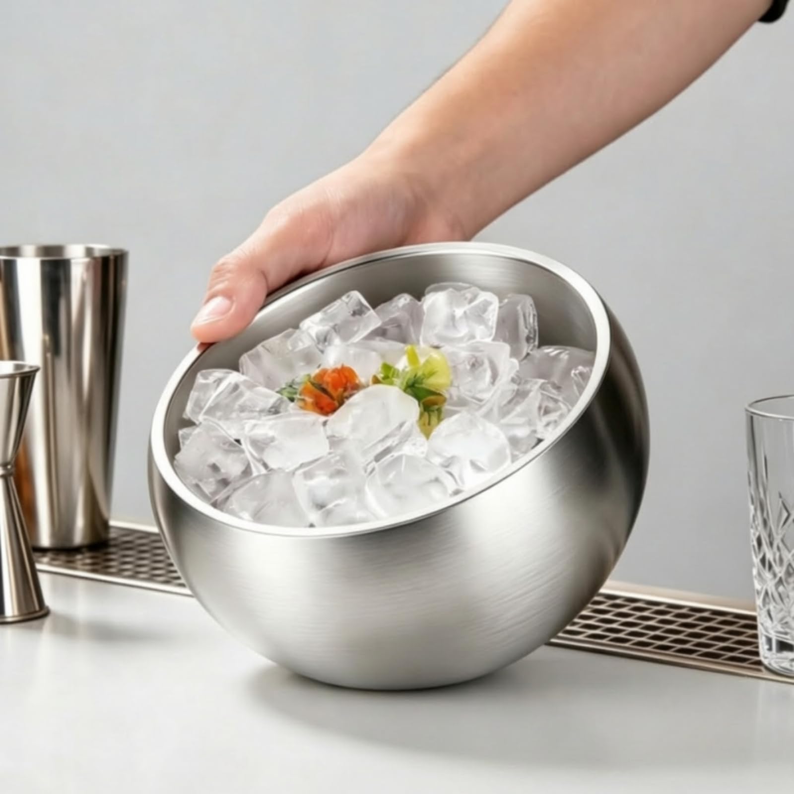 Secchiello Ghiaccio Sferico Isolato Portaghiaccio in Acciaio Inox Compatto per Ristorante, Glossy