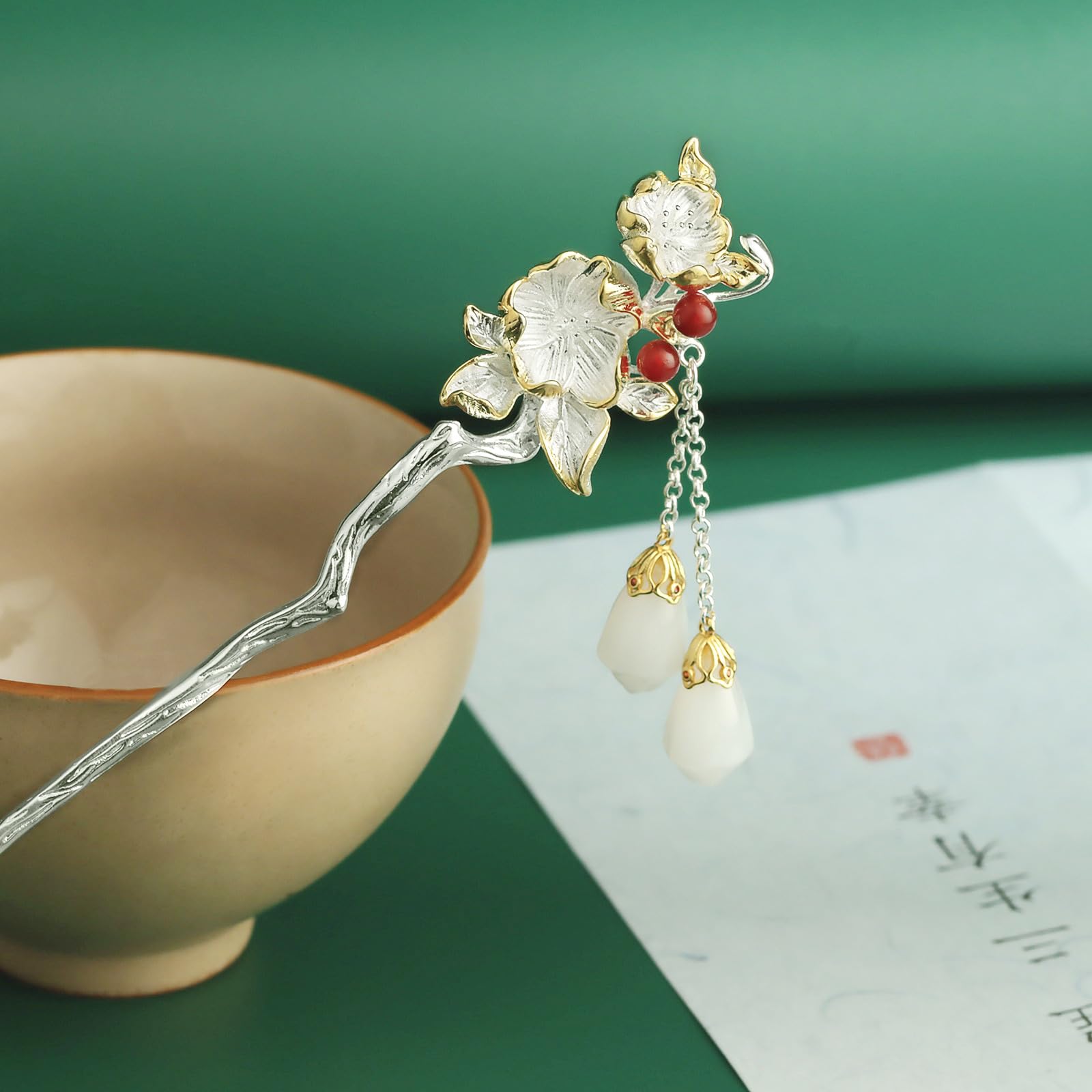 Amazon.com : Cayyoomm Plum Blossom with Jade S925 Silver Plated  display picture 1