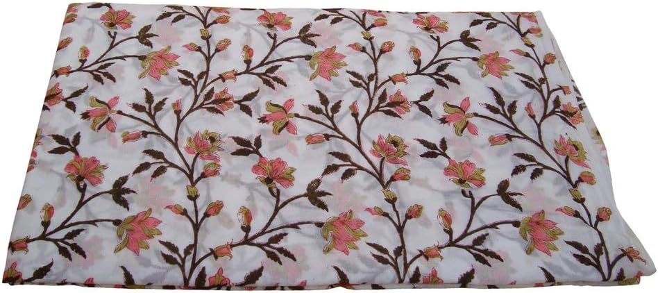 PGS Handicrafts Cotton Fabric Indian Handmade Block Printed Garment Fabric, Cloth Material Fabric, Sanganeri Hand Block Print Fabric Rajasthan Jaipuri 100% Pure Fabric