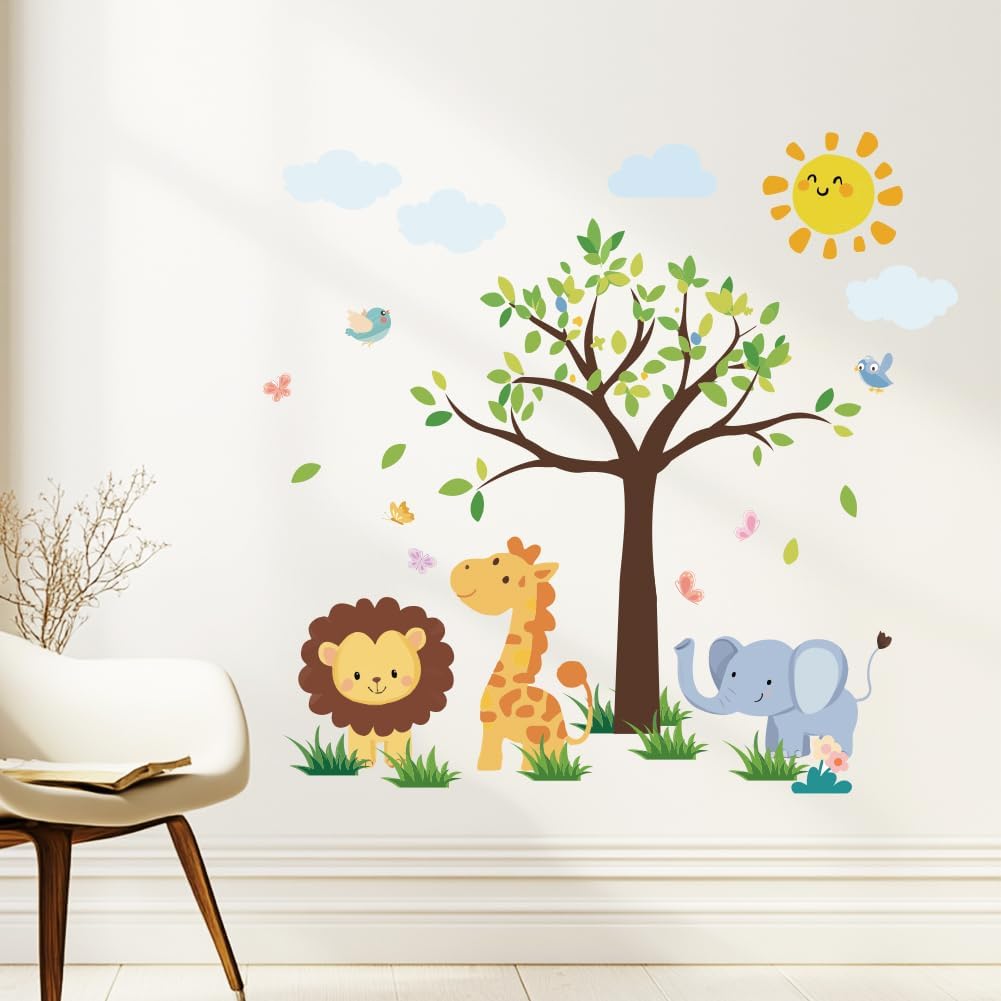 ANATTASOUL 3 Sheets Colorful Wall Stickers Watercolor Cartoon Animals Peel and Stick Removable Wall Murals Decal, Large Art Decor for Kitchen, Bedroom, Nursery, Bathroom, Office Decoration