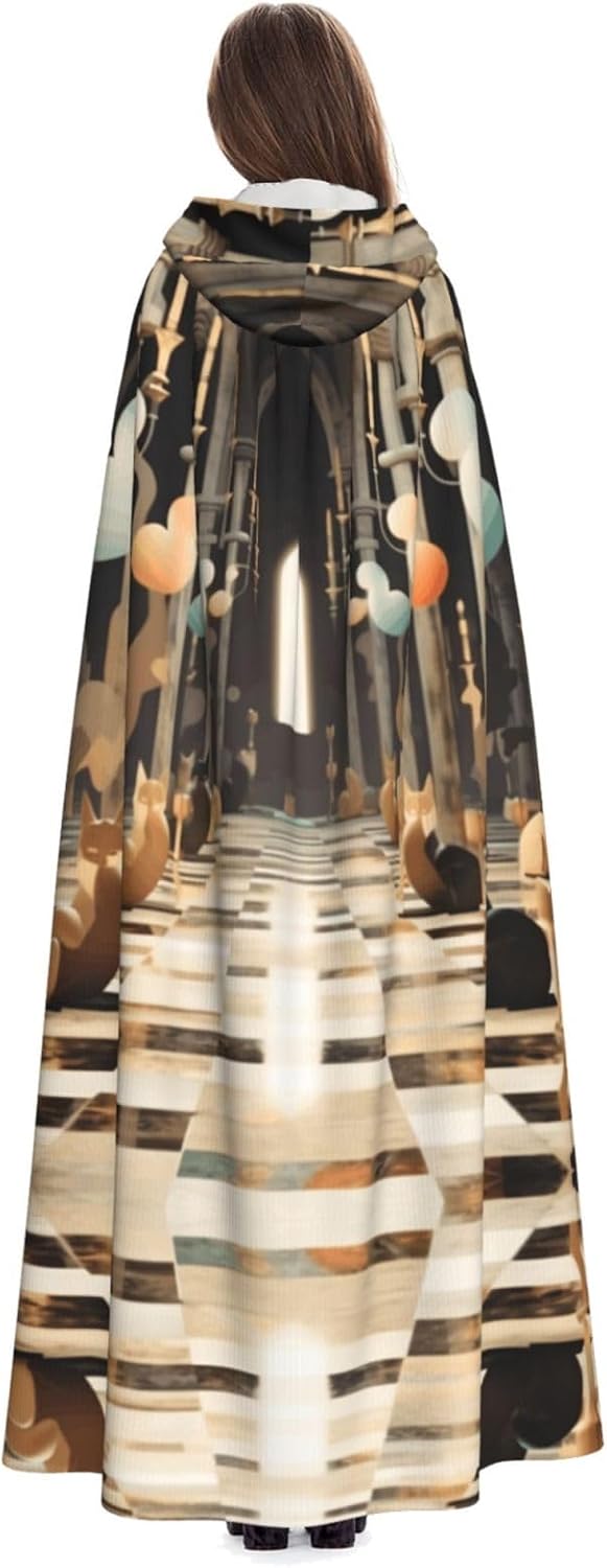 Cat playing chess Unique Darkness Poncho Shawl - Customizable Wearable Blanket for Women, Perfect Halloween Costume Accessory, Knight, Akatsuki, and More