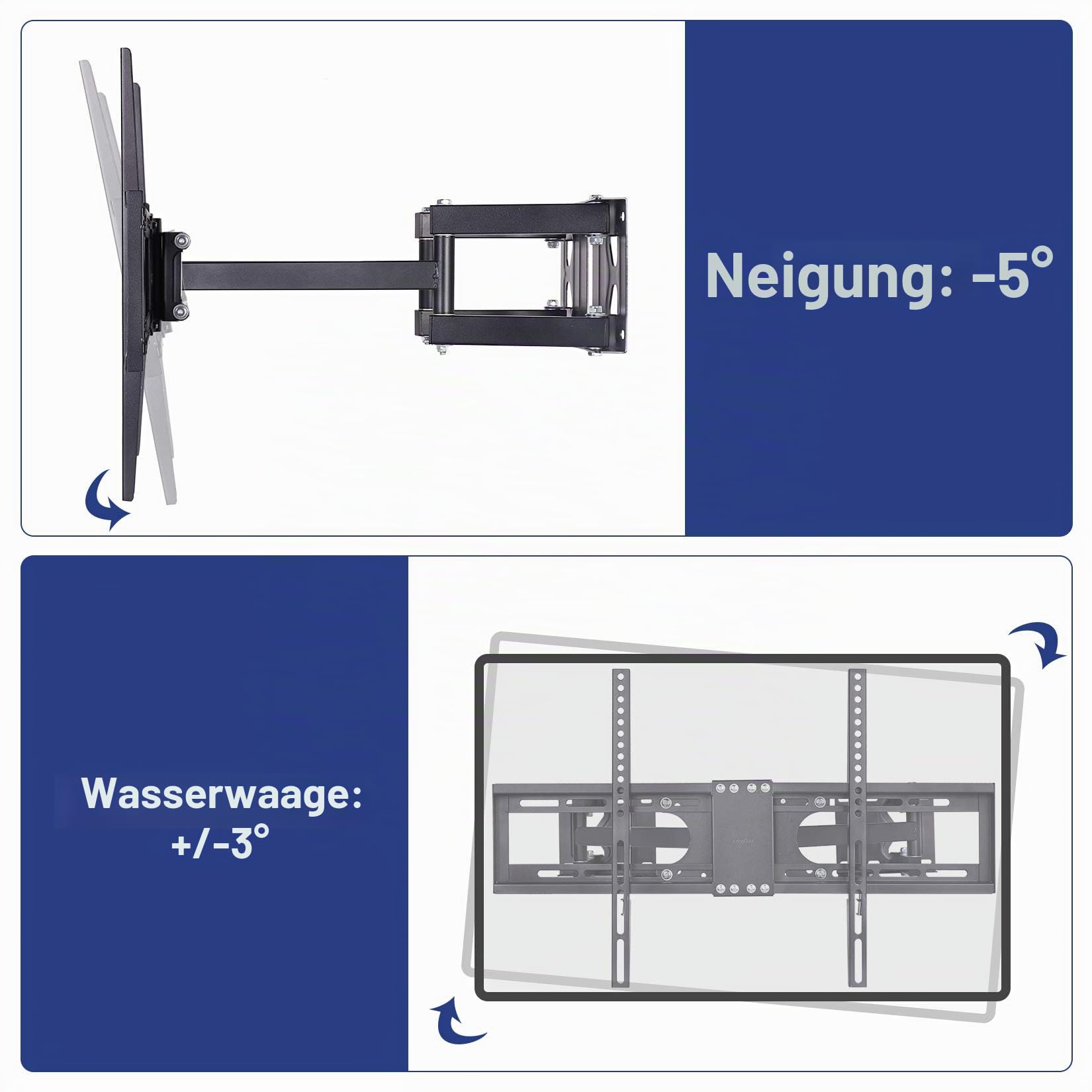 TV Wandhalterung Eckmontage, Schwenkbar Neigbar für LED LCD Plasma Fernseher von 32" - 65" Max 45Kg VESA 600x400
