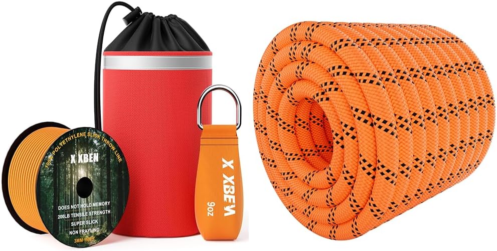 X XBEN Arborist Throw Line Kit with Slick Rope, Throw Weight, Reflective Storage Bag,