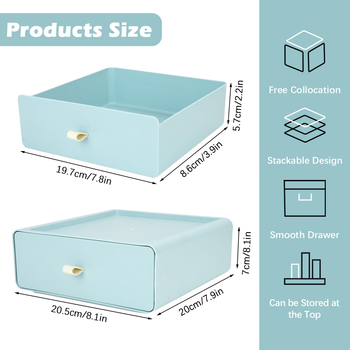 Lot De 6 Tiroirs De Rangement Plastique Empilables - Organisateur Bureau Ou Salle De Bain - Couleur Morandi - 3
