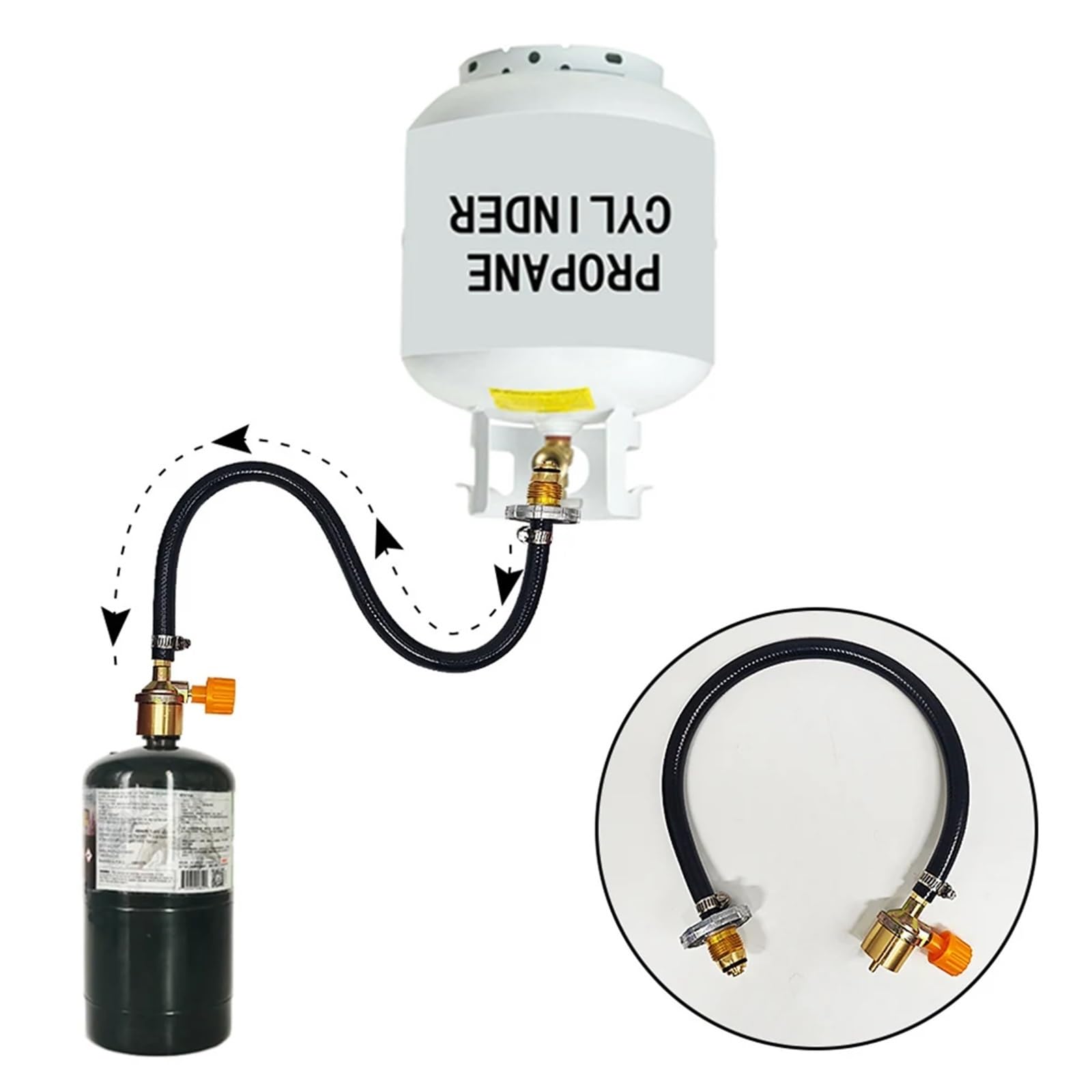 Adaptador de manguera cilíndrica para estufa de gas, adaptador de recarga de propano con manguera de conexión de válvula de control de encendido y apagado