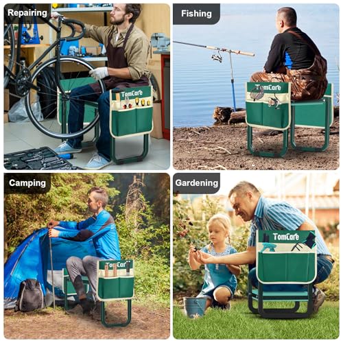 Image of TomCare Garden Kneeler and Seat 11.14 inch Wider Larger Soft Kneeling Pad Garden Bench with 2 Large Tools Pouches Heavy Duty Foldable Garden Stool Gardening Gifts for Women Men Gardeners Seniors, Green