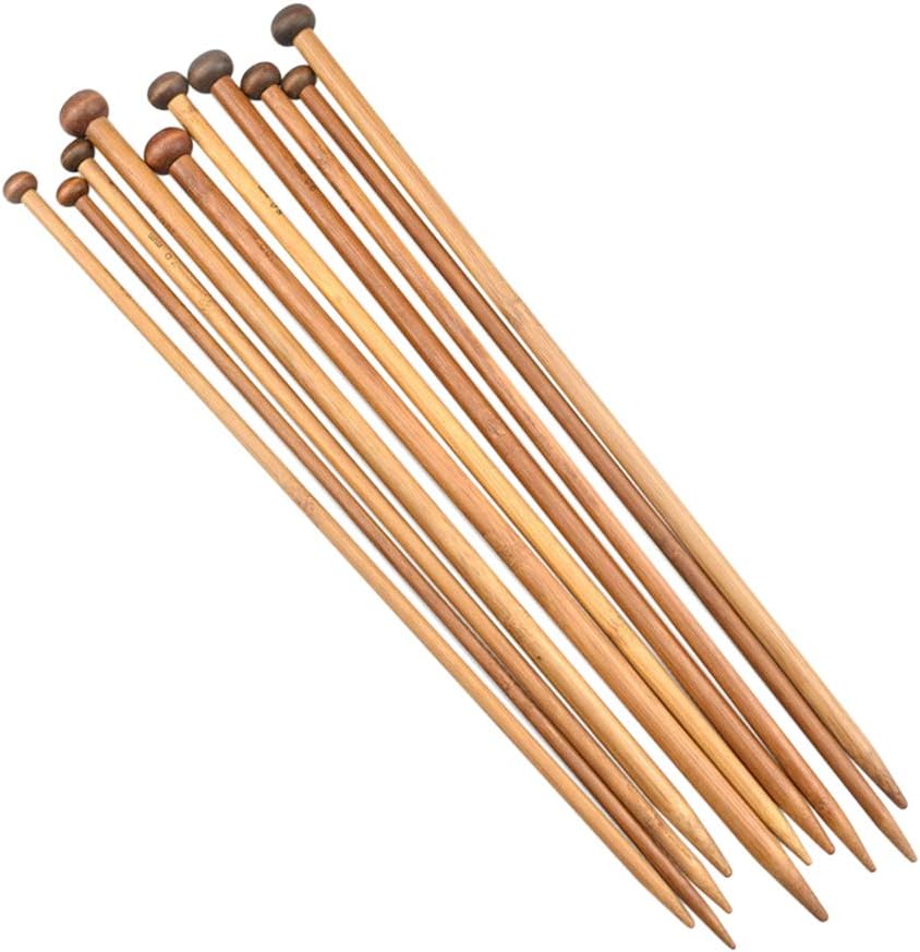 Katech 36 pcs Knitting Needles Single Pointed Bamboo Knitting Needle Set (18 Different Sizes from 2.0 mm to 10.0 mm) Ergonomic Knit Needles Kit DIY Hand Yarn Weave Craft Knitting Tool (35cm Long)
