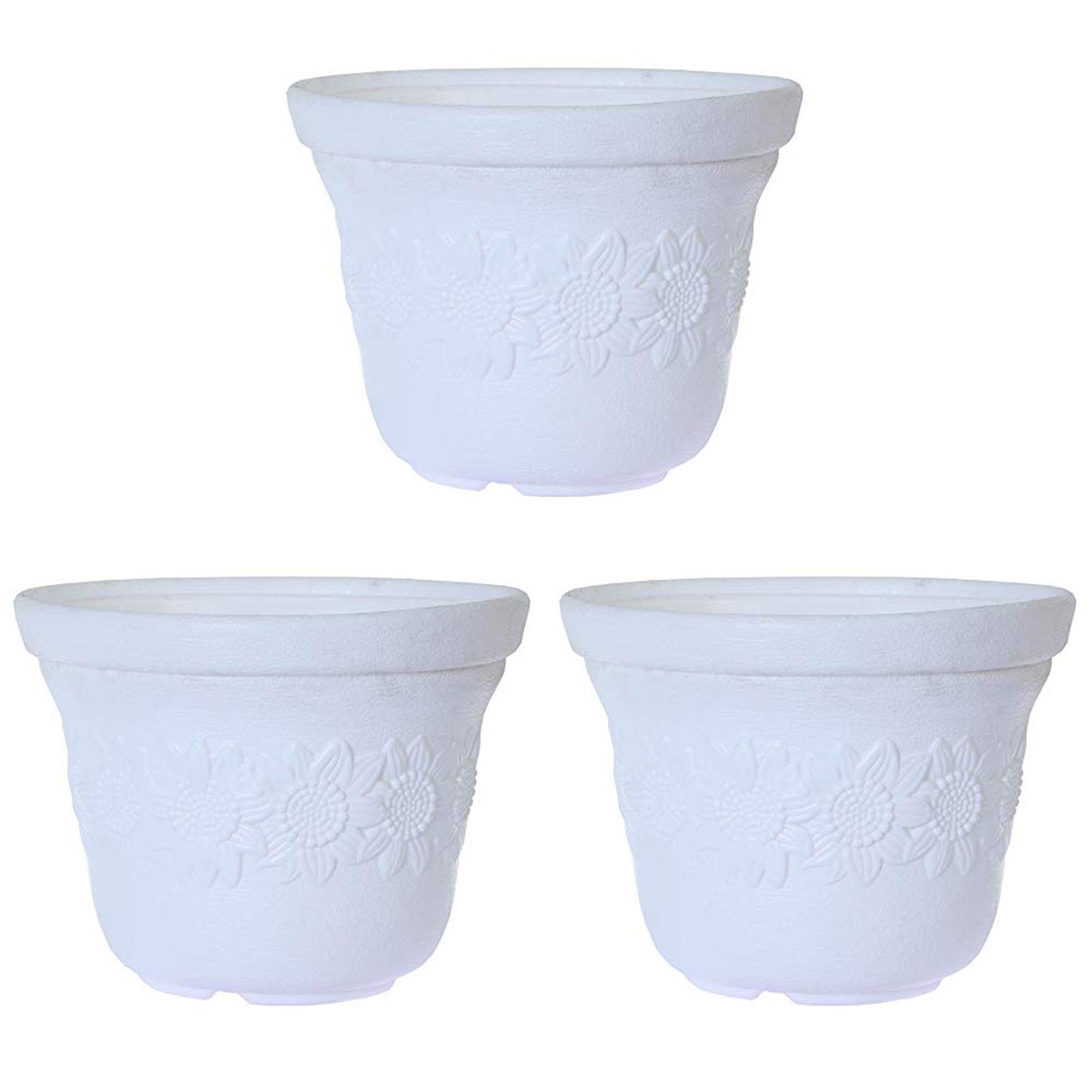 Kalfo Sunflower Pot Made with Double Layer Plastic Pot Sunflower Design and Unbreakable Pot (Size-8 Inch, Color: White, Pack of 3) (B08THQZ3V5) Amazon Price History, Amazon Price Tracker