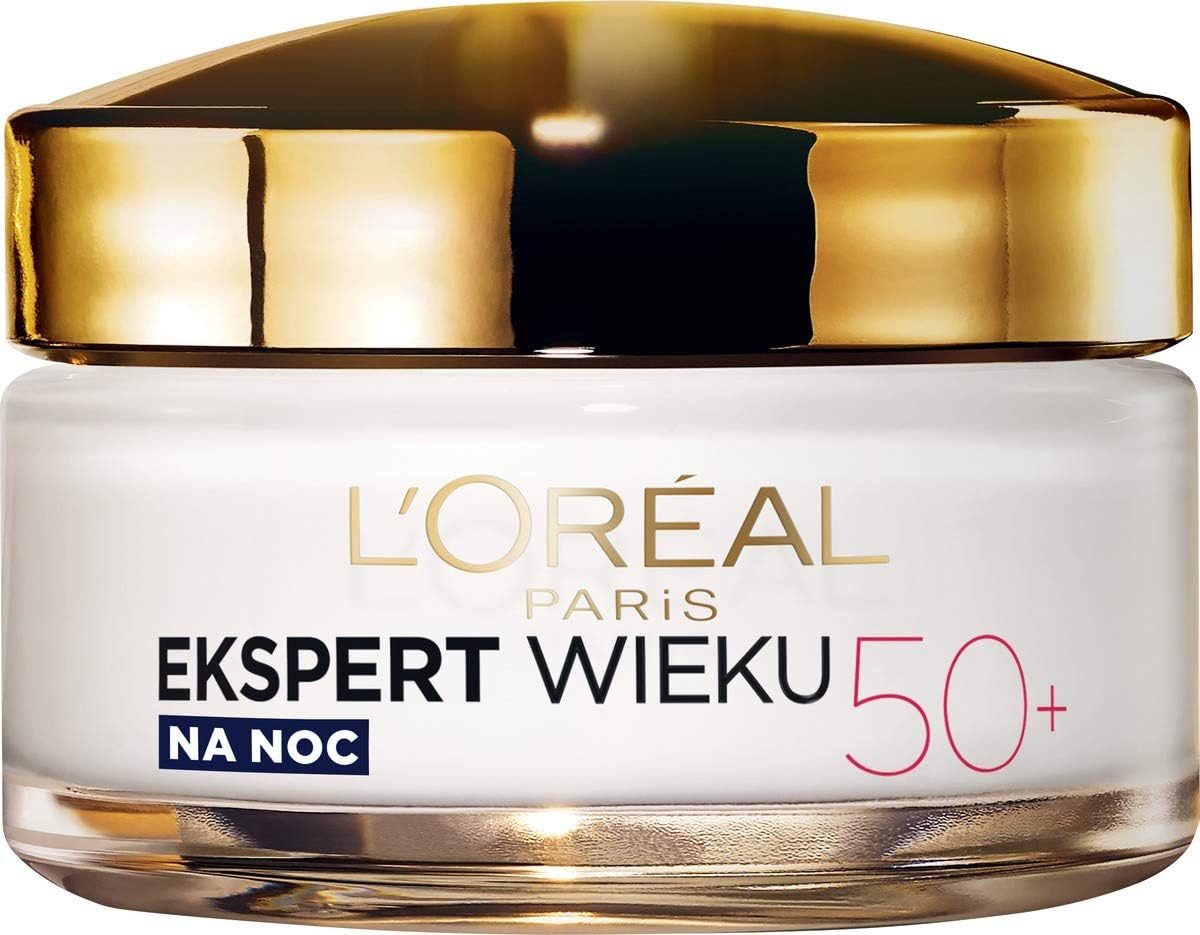 L'Oréal Paris Ekspert Wieku 50+ krem do twarzy na noc, ujędrnienie, redukcja zmarszczek, regeneracja, zawiera retinol i peptydy, 50 ml